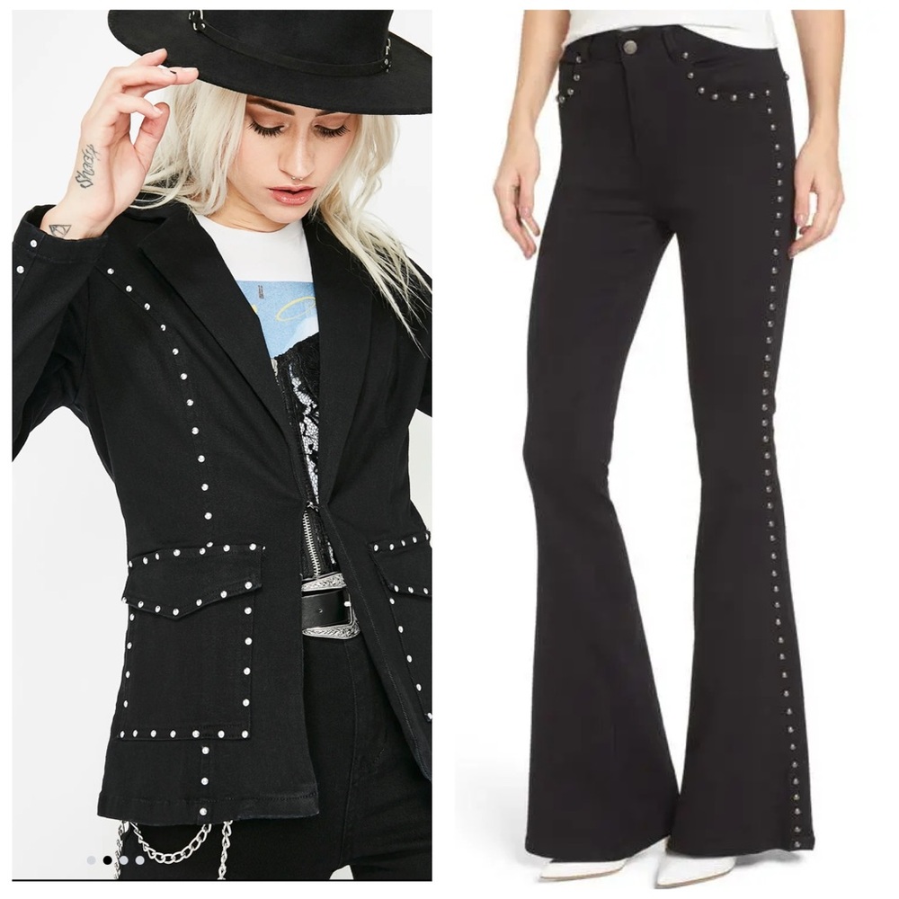 AFRM Black Wide Leg Pants with Silver Studs